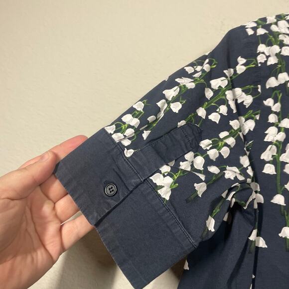 Adam Lippes 6 Floral Trapeze Top Shirt Black Cotton High Low Button Up - Picture 7 of 11